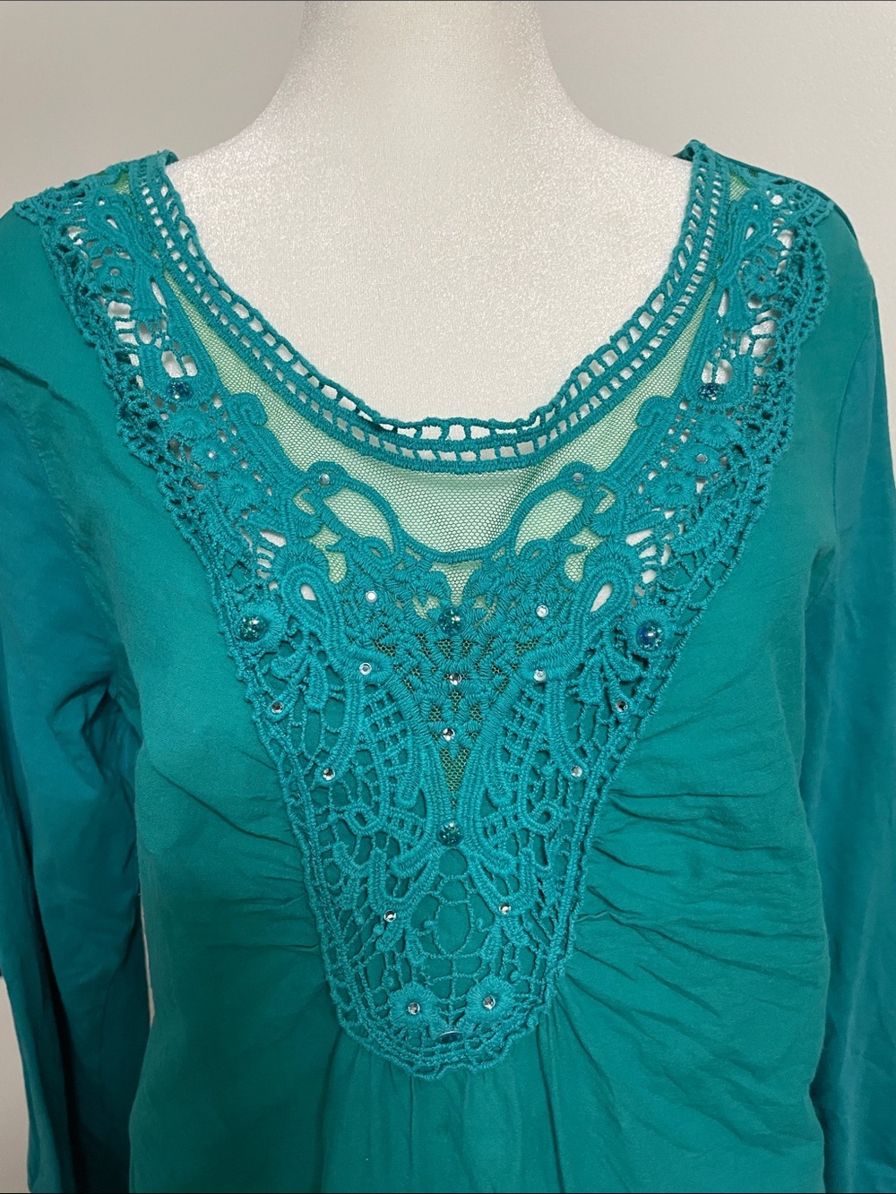 Reba Turquoise Lace-Trim Tank Top